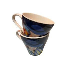 Misono Cafe Paris Art Deco Coffee Tea Mugs Set of 2 French Ladies with Hats
